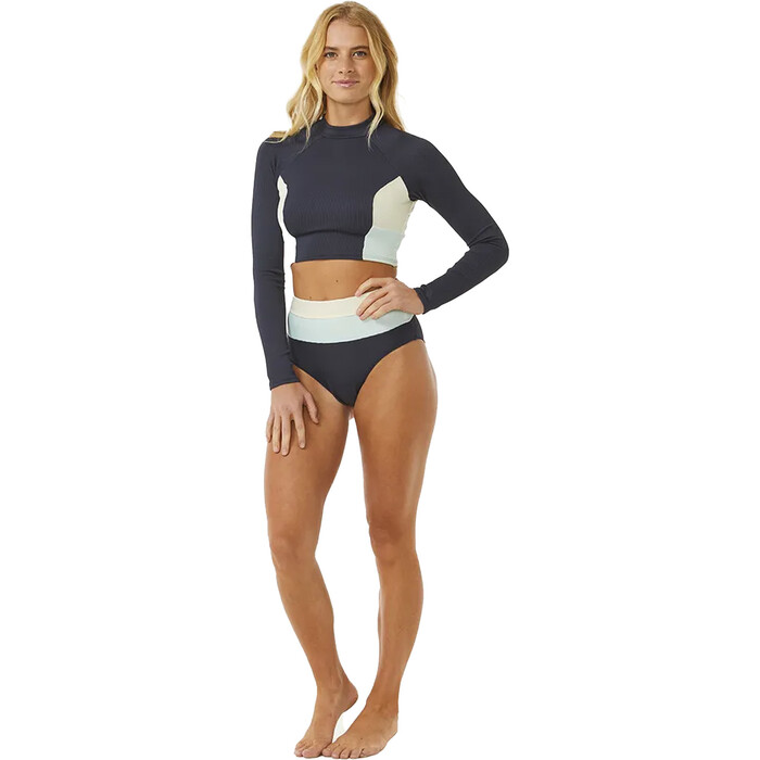 2024 Rip Curl Womens Block Party Spliced Long Sleeve Crop Top 0EIWSW - Navy